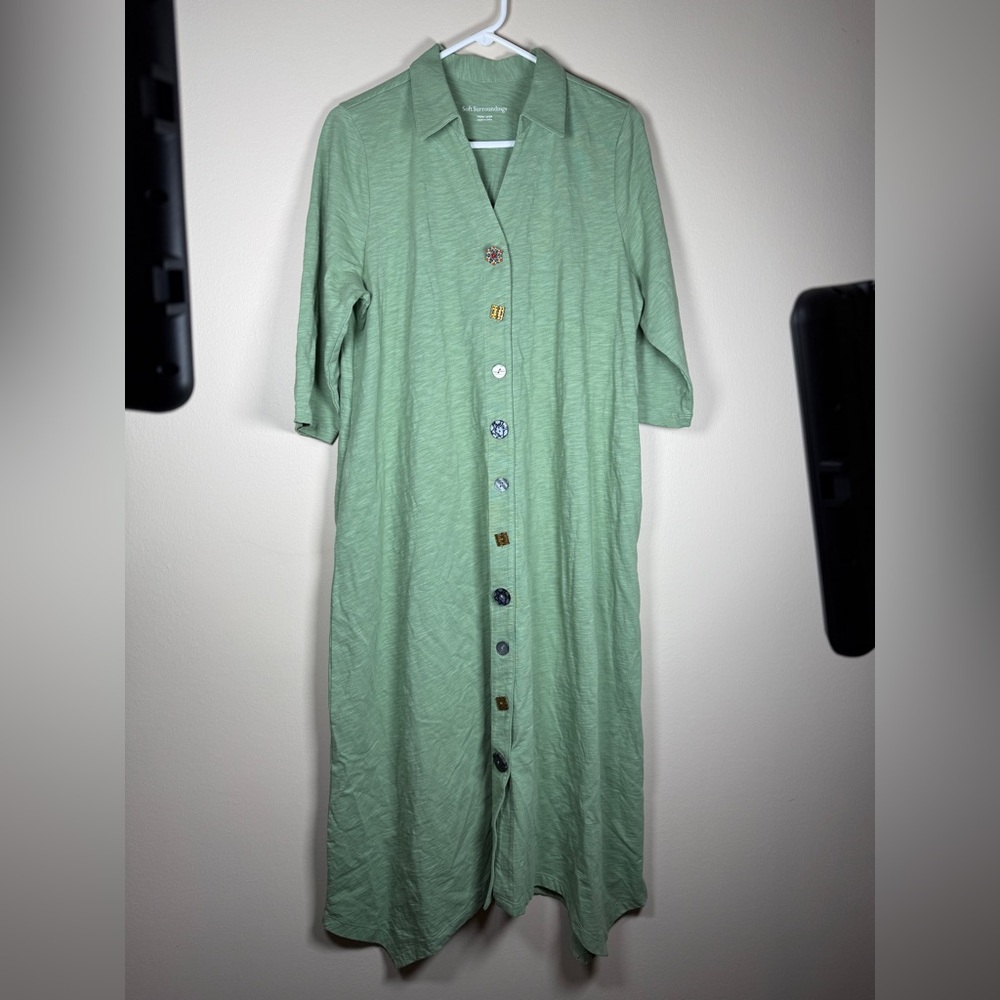 Soft Surroundings Danielle ¾ Sleeve Cotton Maxi Dress Size LP Teacher Office - Picture 16 of 16